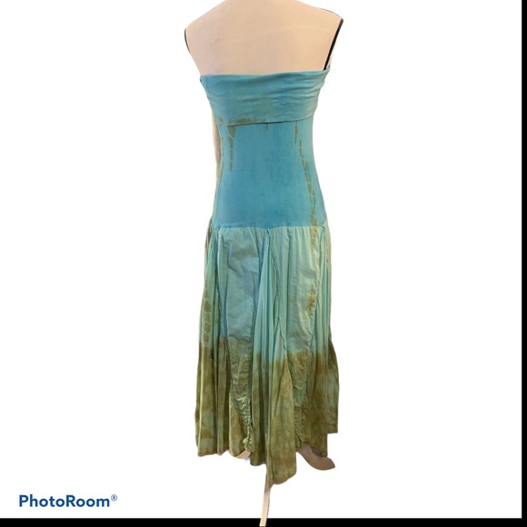 Turquoise Strapless Tie dye Peasant Dress - Picture 2 of 4